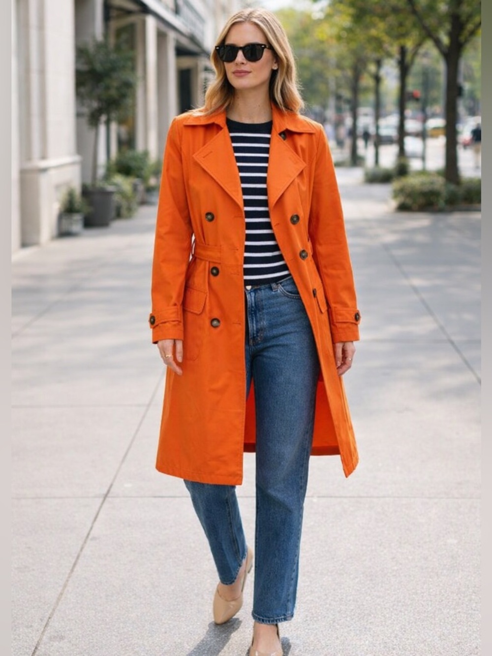 VTG Talbots Orange Trench Coat Jacket Rain Coat Womens Size 10P Lined Belt - Picture 2 of 13